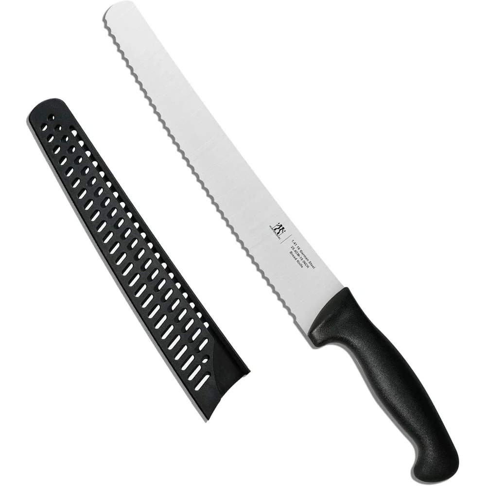 HUNTER.DUAL 10in Serrated Bread Knife German Steel Sourdough Slicer Black